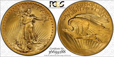 1907 $20 High Relief, Wire Edge MS65+