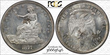 1877-S T$1 Chopmarked AU58
