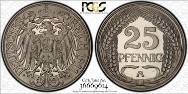 1911-A 25 Pfg J-18 PR67DCAM