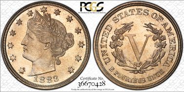 1883 5C No CENTS MS66