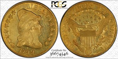 1799 $10 BD-9, Large Stars AU58