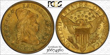 1803 $10 BD-6 13 Lg Rev Stars MS61