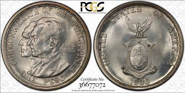1936-M Peso Murphy-Quezon MS65+