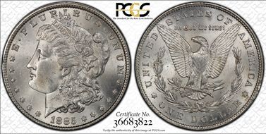 1885 $1 VAM 1B Pitted Reverse MS64