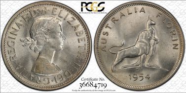 1954(m) Florin Royal Visit KM-55  Ag MS62