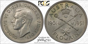 1951(m) Florin Jubilee KM-47  Ag MS62