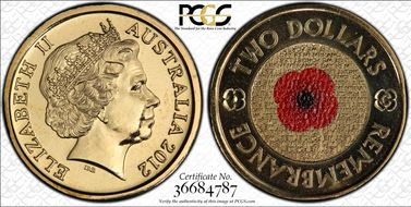 2012-C $2 Remembrance Day Colorized MS66