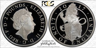 2017 £2 Lion of England Queen's Beasts Ag PR70DCAM