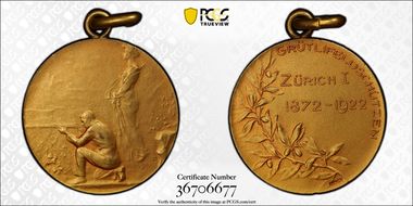 1922 Medal Zurich R-1815Aa Gilt Ae MS65