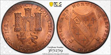 1792 Tk 1/2D DH-14 Norfolk, Norwich MS65RD