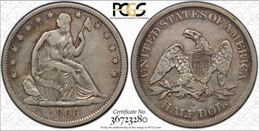 1866-S 50C No Motto VF30