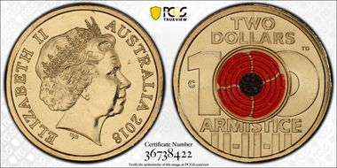 2018-C $2 Armistice Centenary Colorized MS68