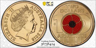 2018-C $2 Armistice Centenary Colorized MS69
