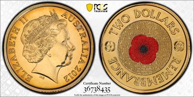 2012-C $2 Remembrance Day Colorized MS66