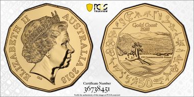2018 50C Gold Coast Gilt XXI Commonwealth Games MS70