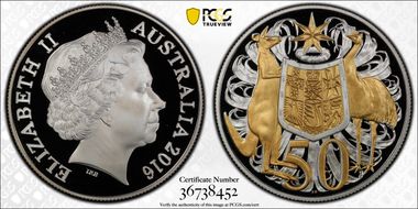 2016 50C Selective Gilt Silver 50th Ann. Decimal Currency PR70DCAM