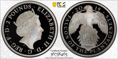 2019 £2 Falcon of the Plantagenets Queen's Beasts Ag PR69DCAM