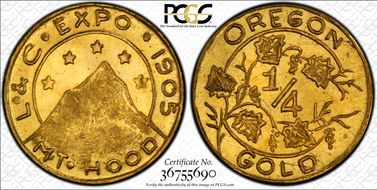 1905 Tkn 25C X-Tn1 Lewis&Clark Expo Oregon Gold MS63
