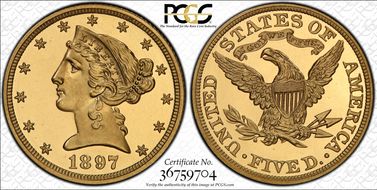 1897 $5 PR64DCAM