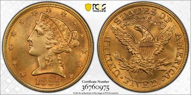 1885 $5 MS65