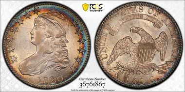 1820 50C Sq. 2, Lg Date, No Knob MS62