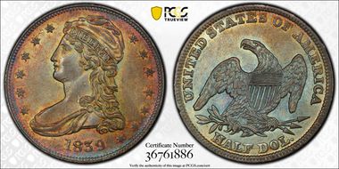 1839 50C Capped Bust MS64