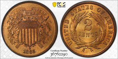 1865 2C Fancy 5 MS66+ RB