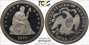1870 25C PR67DCAM