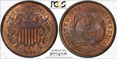 1864 2C Large Motto MS66+ RB