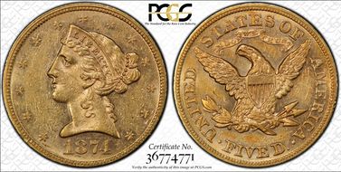 1874 $5 MS60