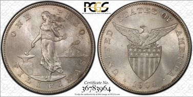 1904 Peso KM-168  Ag MS64