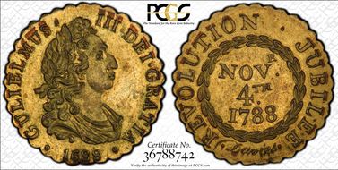1788 Tk 1/2D DH-951 Middlesex, National Gilt Copper MS63