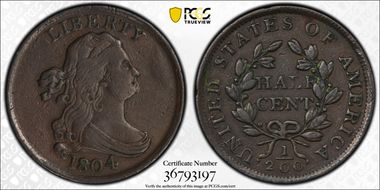 1804 1/2C C-7, Spiked Chin VF35BN