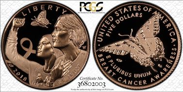 2018-W $5 Breast Cancer Awareness PR69DCAM