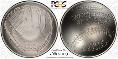 2014-P $1 Baseball Hall of Fame MS70