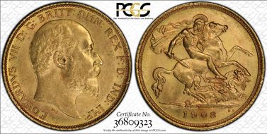 1908-S 1/2 Sov S-3977B MS62