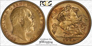 1909-M 1/2 Sov S-3975 AU55