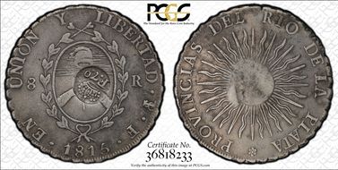 (1832-34) 8 R KM-44.2 C/M on Argentina 8R XF40
