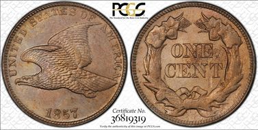 1857 1C Flying Eagle MS63