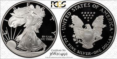 1995-W $1 Silver Eagle Mercanti Flag Signature PR70DCAM