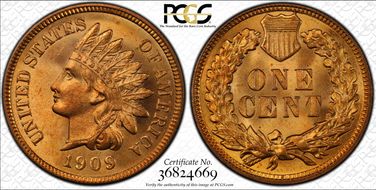 1909 1C Indian MS65RD