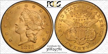 1873 $20 Open 3 MS63+