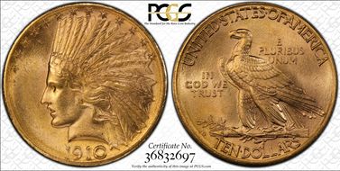 1910-D $10 MS65