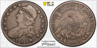 1818/7 50C O-102a, Small 8 VF20