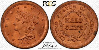 1855 1/2C MS64RD