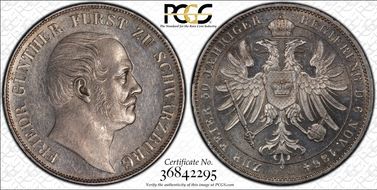 1864 Thaler KM-179 50th Year MS63