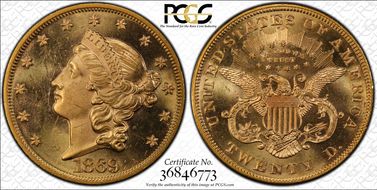 1869 $20 MS63+ 