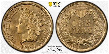 1864 1C Copper-Nickel MS65