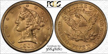 1901 $5 MS65