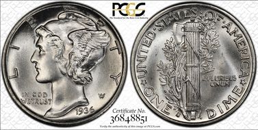 1936-S 10C MS67+ FB